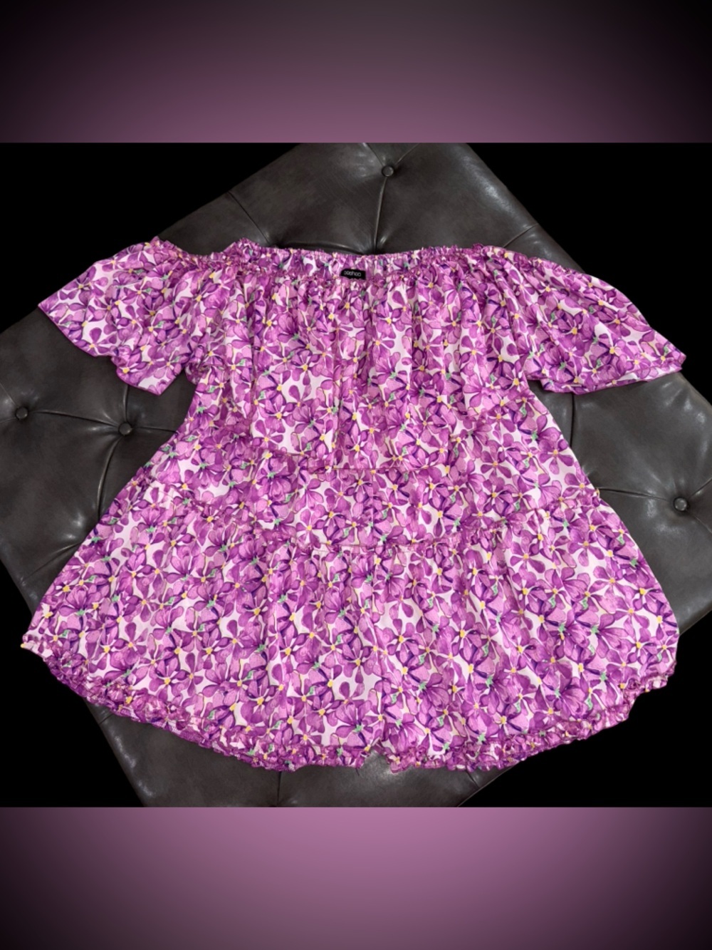 Plus Size 22 Boohoo Purple Floral Smocked Off-Shoulder Romper